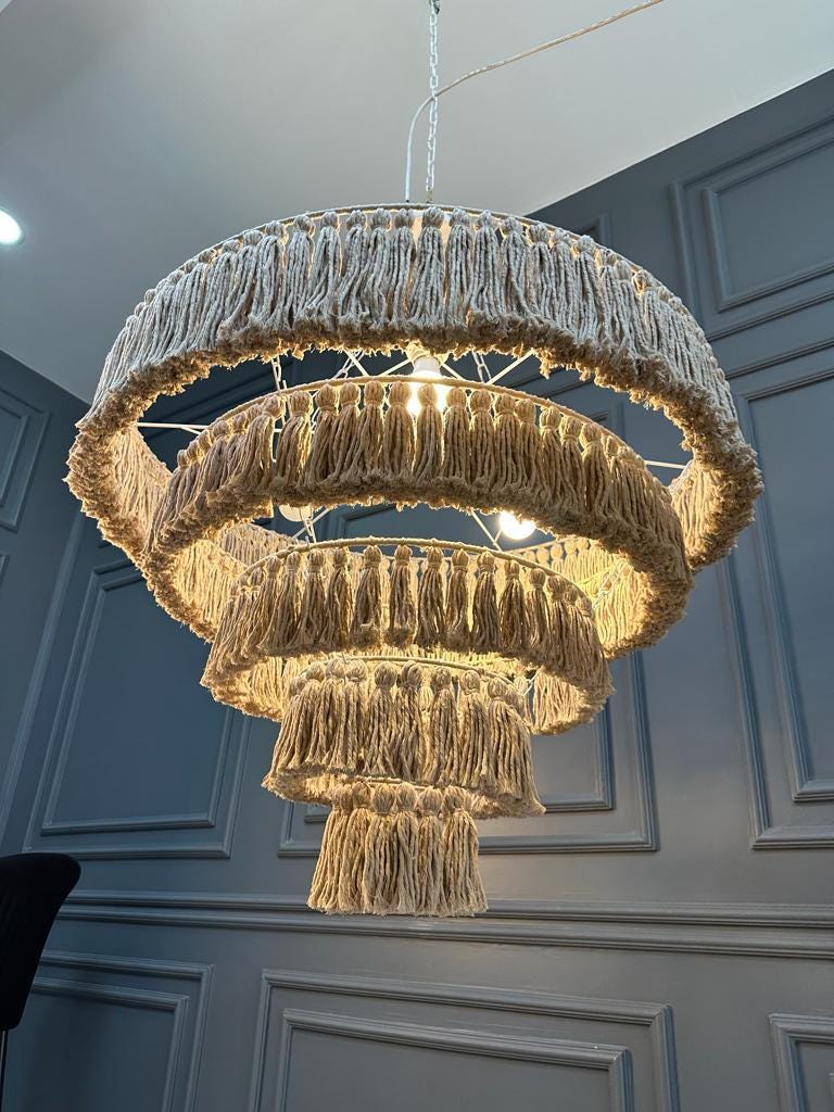 Boho Light, Tassel Pendant Light, Tassel Chandelier, Boho Lighting, Farmhouse Lighting, Rustic Chandelier, Nursery Lampshade