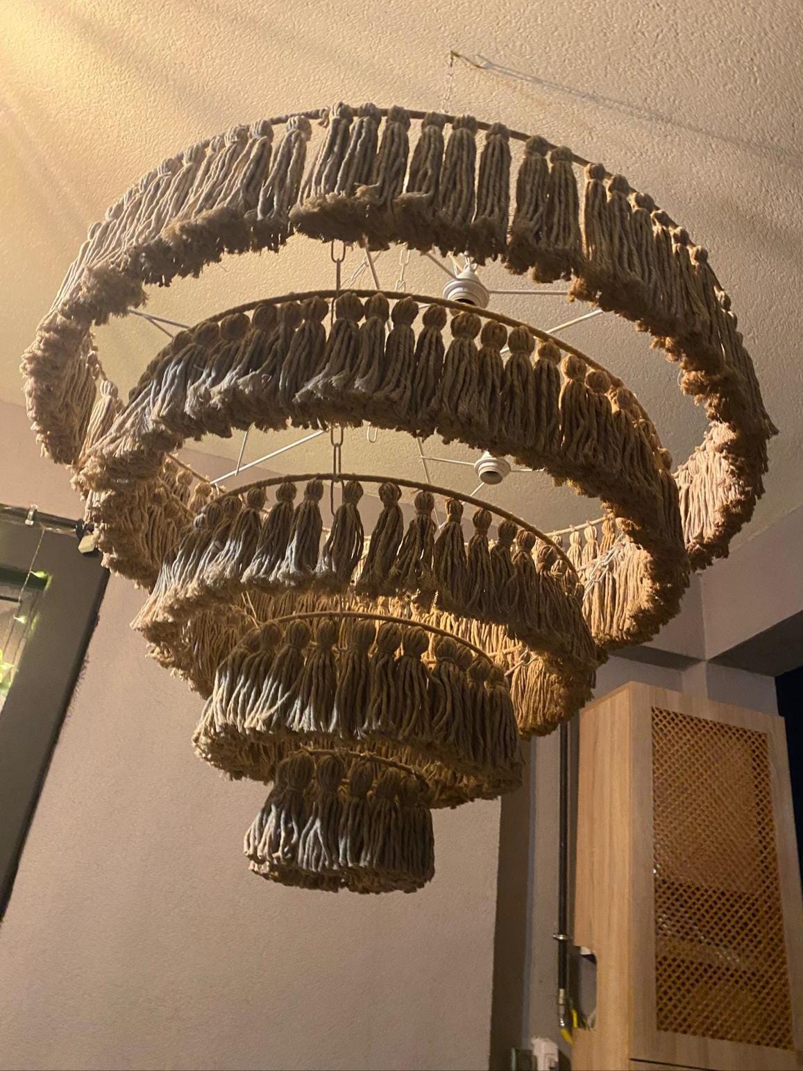 Boho Light, Tassel Pendant Light, Tassel Chandelier, Boho Lighting, Farmhouse Lighting, Rustic Chandelier, Nursery Lampshade