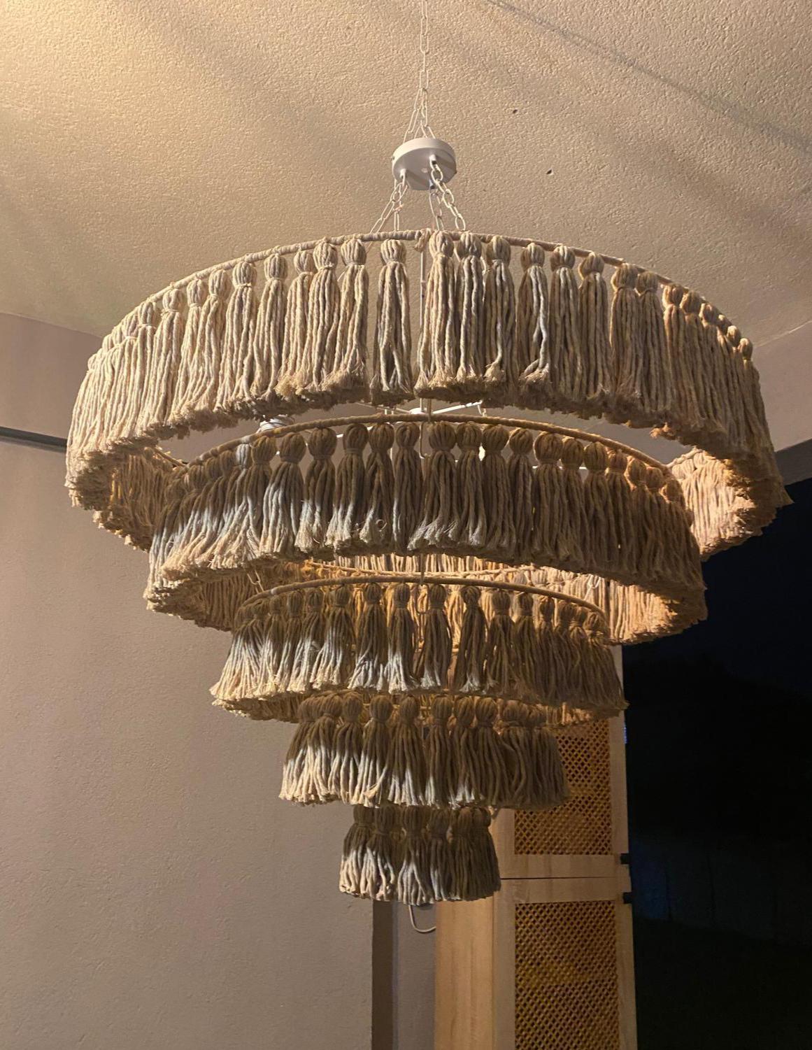 Boho Light, Tassel Pendant Light, Tassel Chandelier, Boho Lighting, Farmhouse Lighting, Rustic Chandelier, Nursery Lampshade