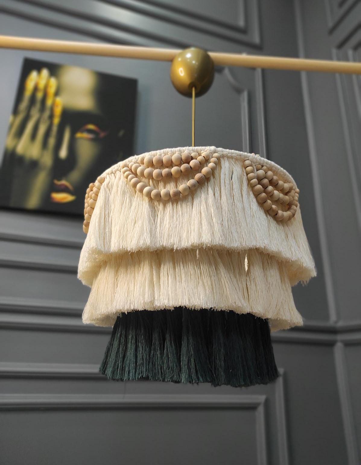 Boho Fringe Lighting, Nursery Chandelier, Cotton Tassel Lighting, Macrame Pendant Light, Boho Light Fixture, Rustic Chandelier, Boho Decor,