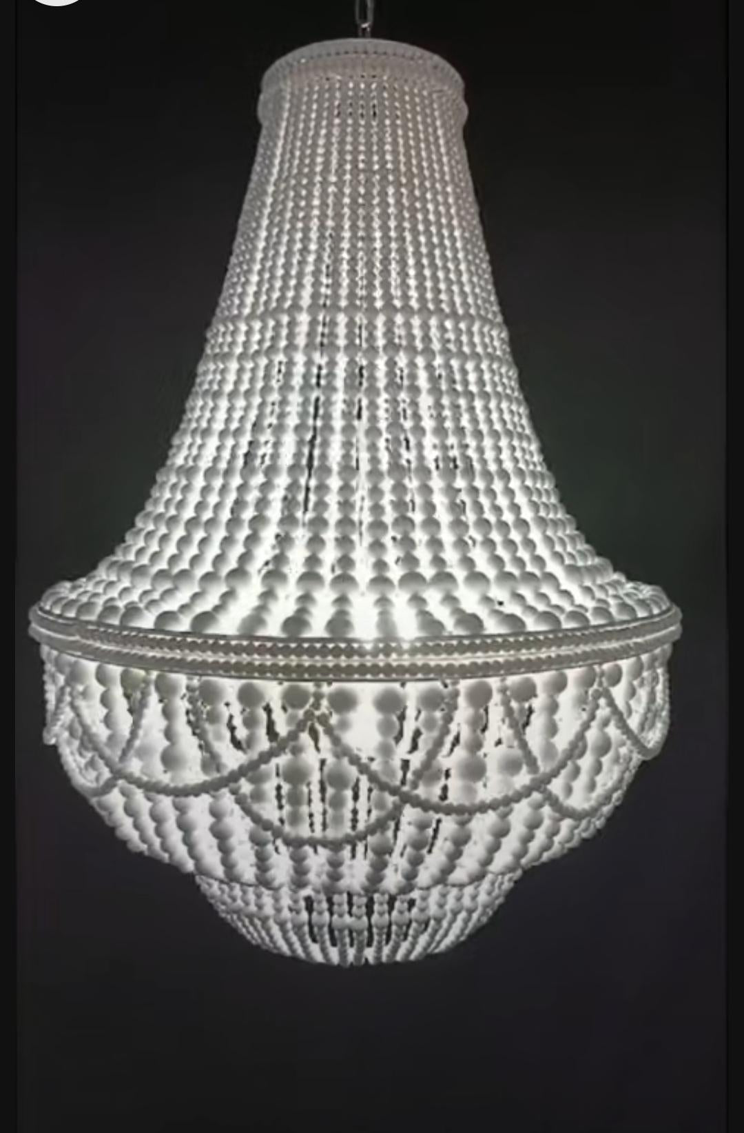 Beaded Chandelier, White Wood Bead Lİghting, Nordic Style Light, Rustic Chandelier, Nursery Lampshade, Unique Ceiling light, Wedding Decor