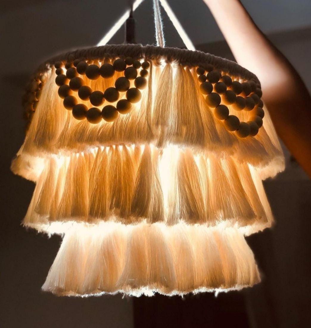 Boho Fringe Lighting, Nursery Chandelier, Cotton Tassel Lighting, Macrame Pendant Light, Boho Light Fixture, Rustic Chandelier, Boho Decor,
