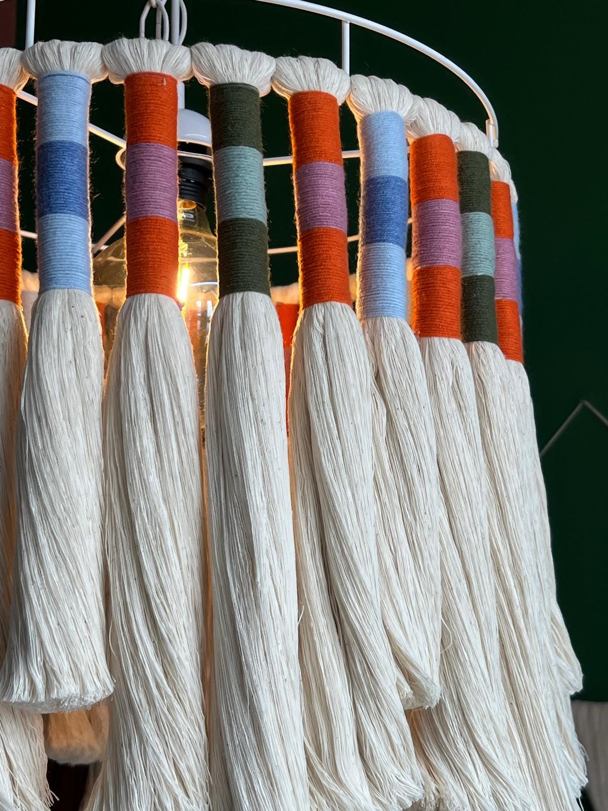 Boho Fringe Lampshade, Baby Room Lamp, Nursery Bohemian Light, Cotton Pendant Light, Woven chandelier, Boho Fixture Light,