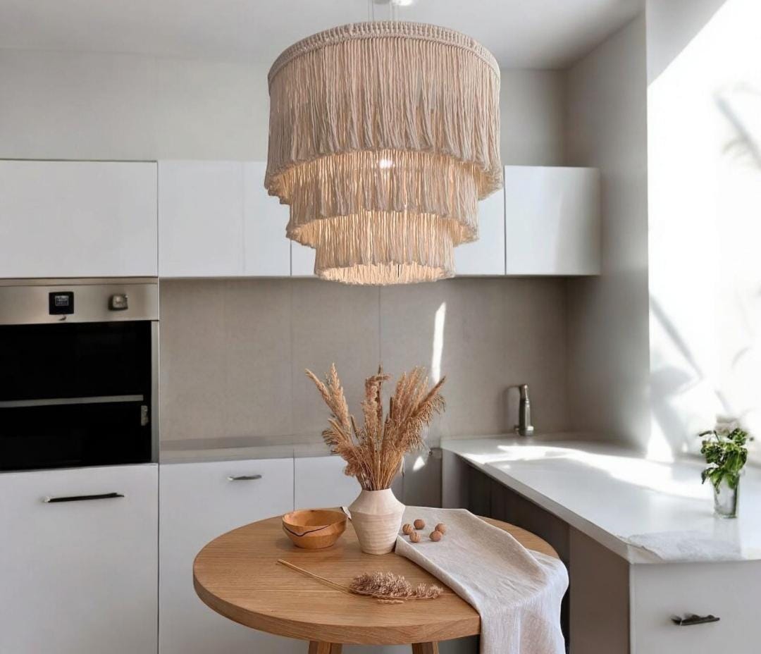 Boho light fixture, Fringe Chandelier, Cotton Fringe Pendant Light, Macrame Lamp Shade, Nursery Chandelier, Tassel Lighting,