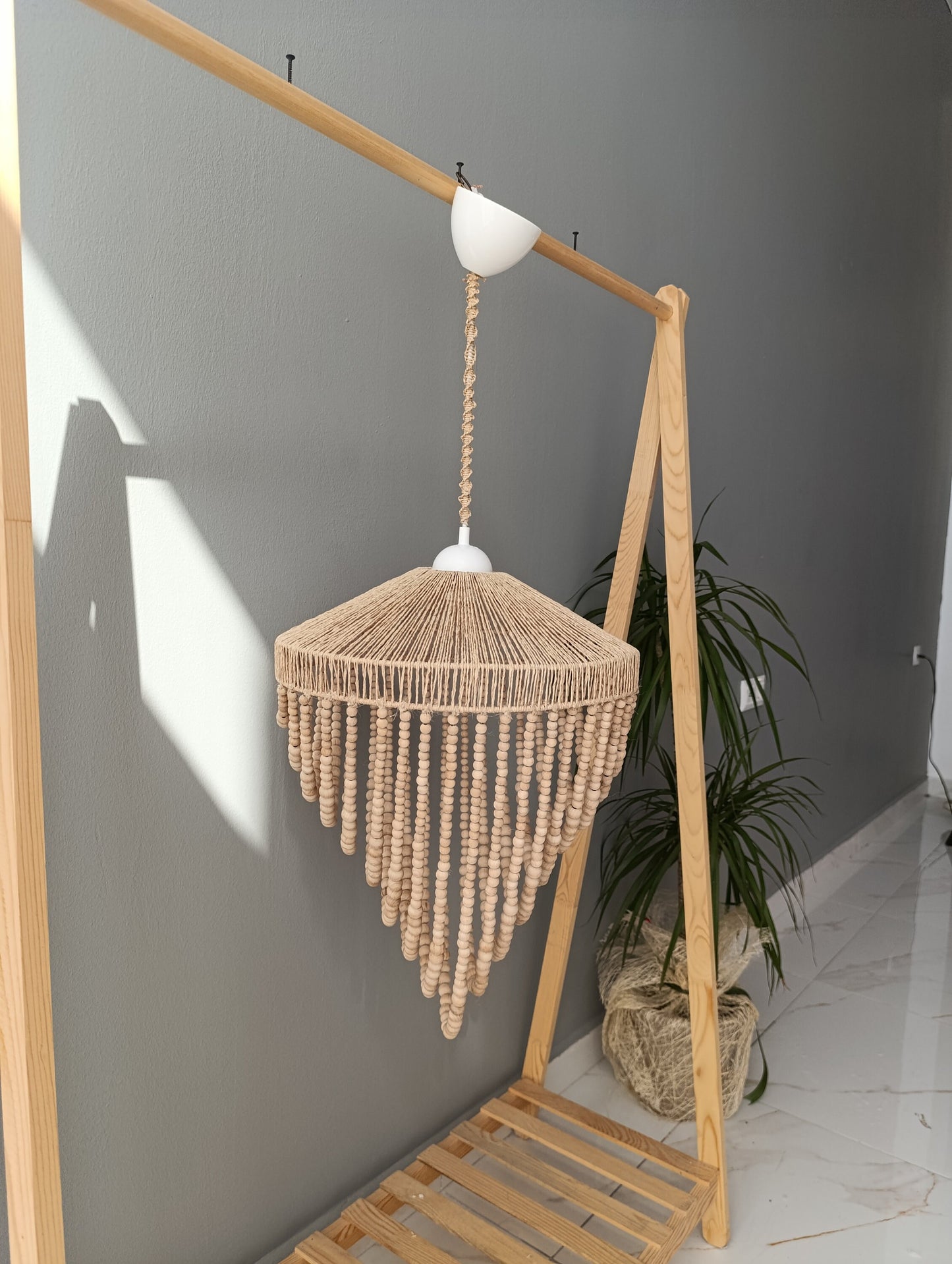 Boho Lighting, Raffia Pendant Light, Beaded Chandelier, Nordic Style Light, Nursery Lampshade, Kids and Living Room Light, Boho Home Decor