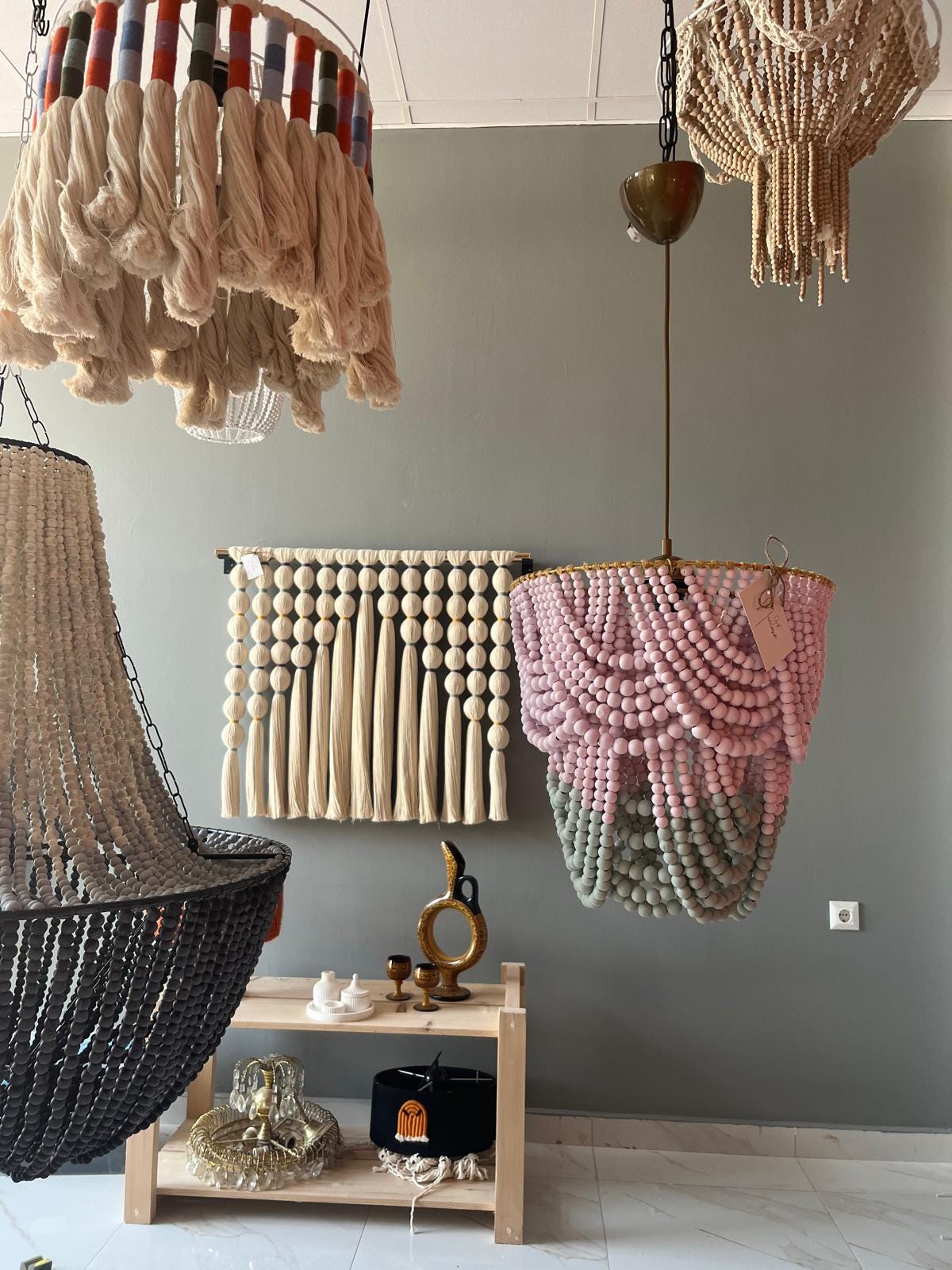 Pink Beaded Lighting, Baby Girl Room Lighting, Baby Shower Decor, Nursery Lampshade, Rustic Chandelier, Beach House Decor, Farmhouse Light