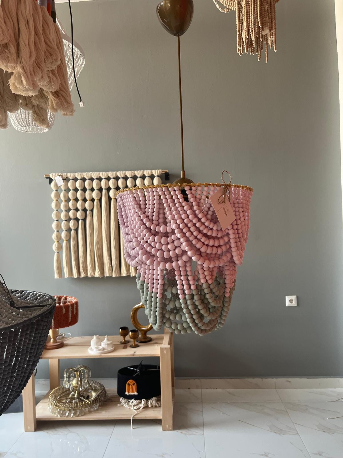 Pink Beaded Lighting, Baby Girl Room Lighting, Baby Shower Decor, Nursery Lampshade, Rustic Chandelier, Beach House Decor, Farmhouse Light