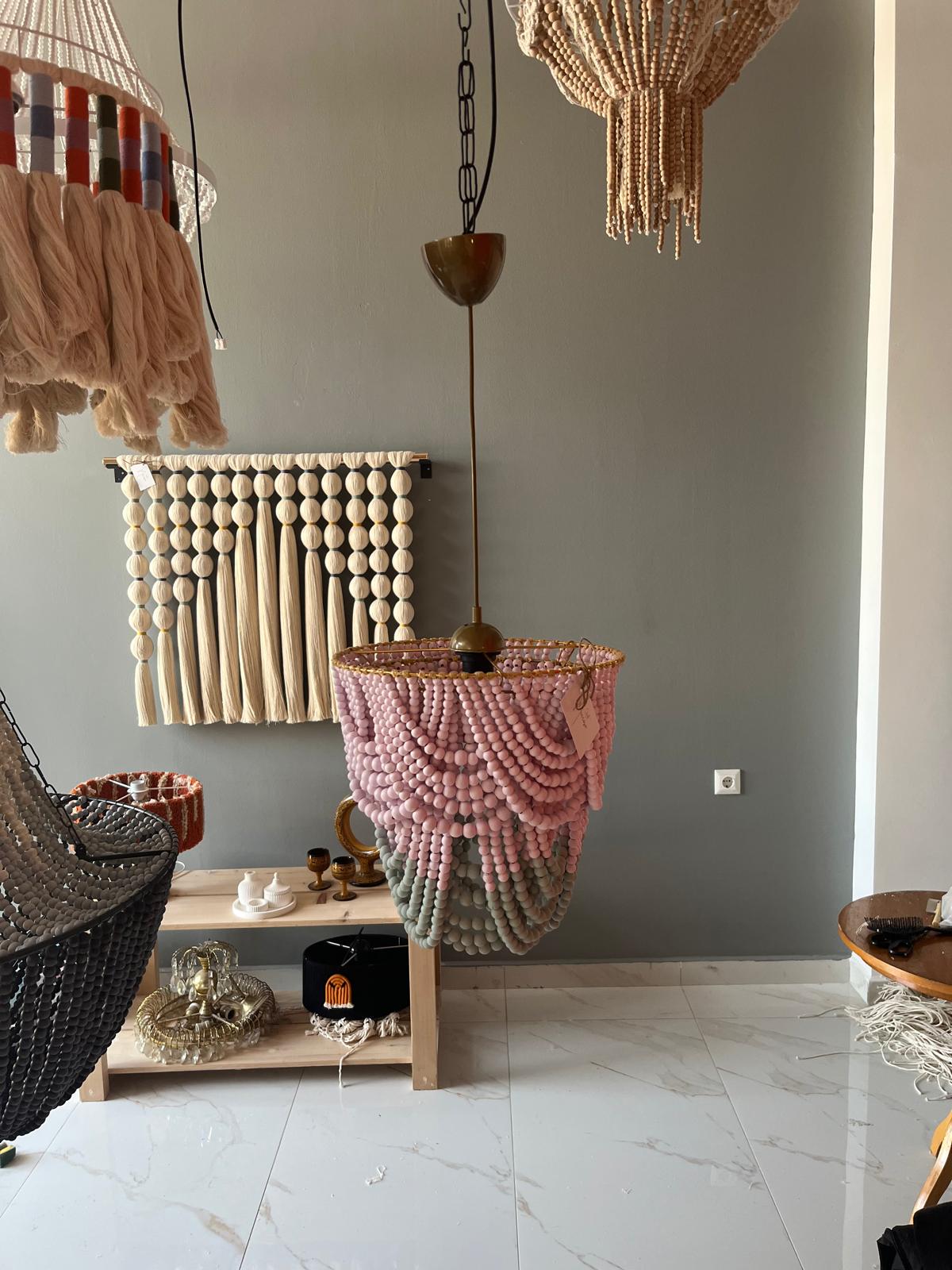 Pink Beaded Lighting, Baby Girl Room Lighting, Baby Shower Decor, Nursery Lampshade, Rustic Chandelier, Beach House Decor, Farmhouse Light