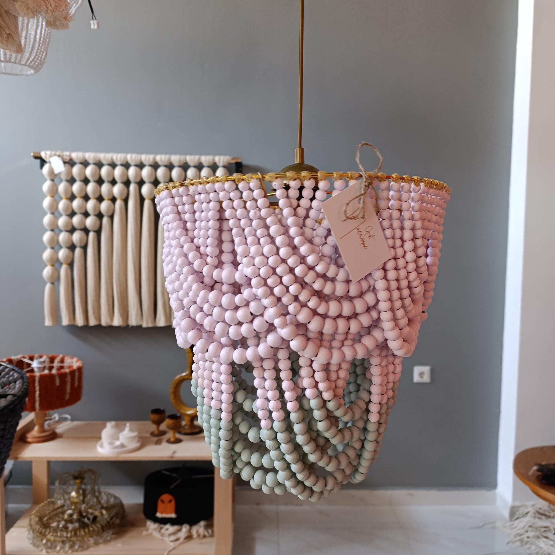 Pink Beaded Lighting, Baby Girl Room Lighting, Baby Shower Decor, Nursery Lampshade, Rustic Chandelier, Beach House Decor, Farmhouse Light