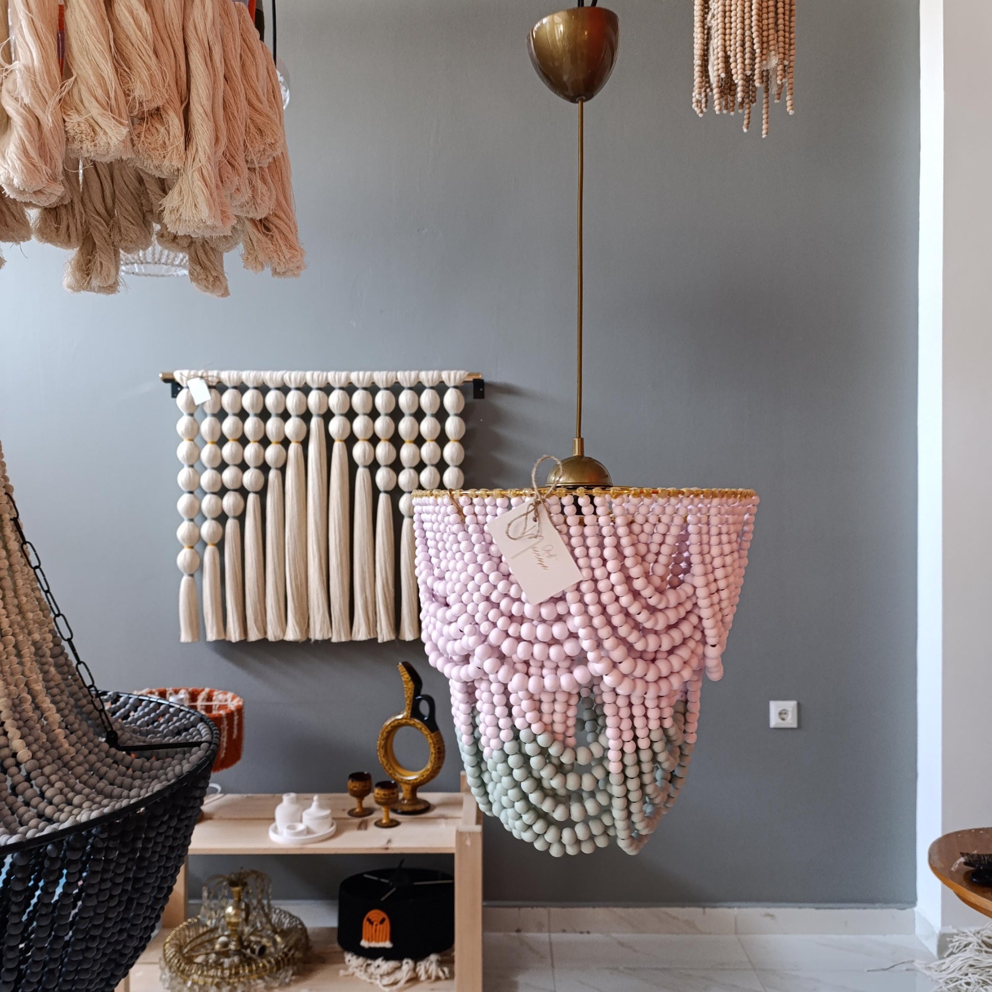 Pink Beaded Lighting, Baby Girl Room Lighting, Baby Shower Decor, Nursery Lampshade, Rustic Chandelier, Beach House Decor, Farmhouse Light