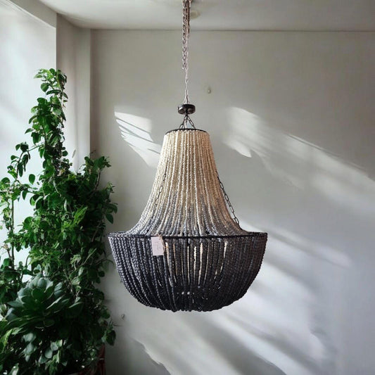 Black Beaded Chandelier, Large Boho Light Fixture, Dining Room Pendant Light, Rustic Farmhouse Lighting, Statement Ceiling Lamp,