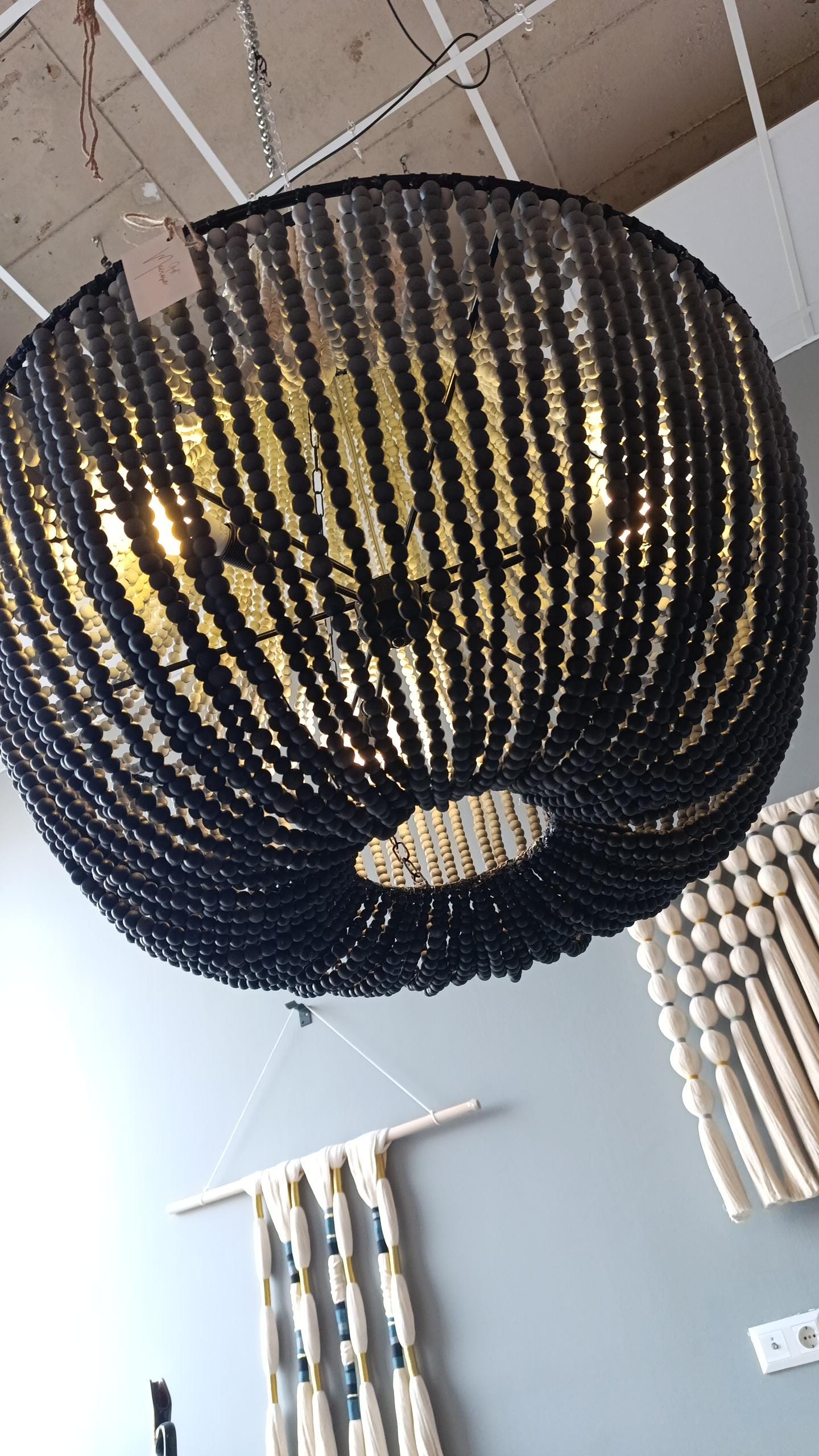 Black Beaded Chandelier, Large Boho Light Fixture, Dining Room Pendant Light, Rustic Farmhouse Lighting, Statement Ceiling Lamp,