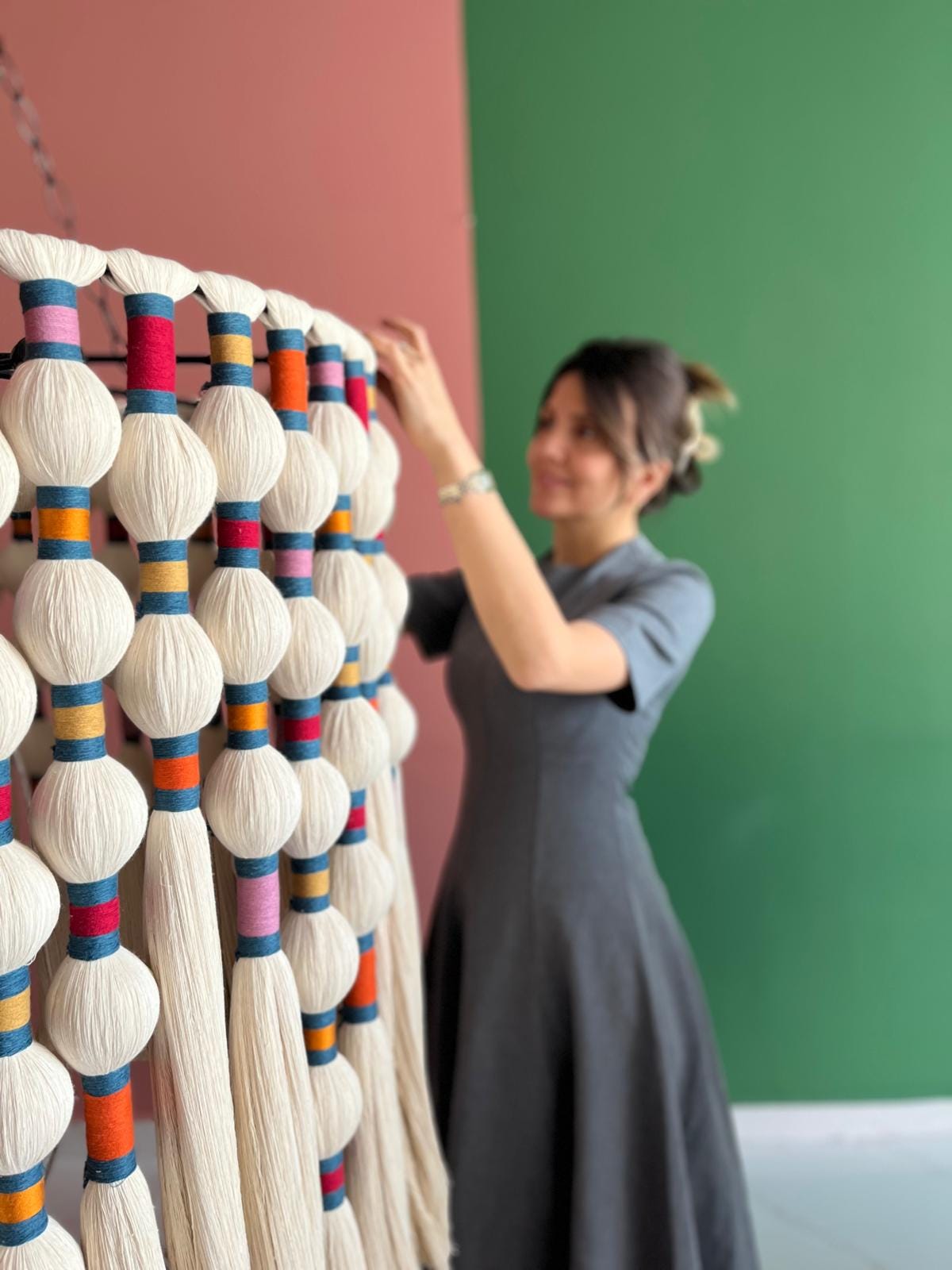 Large Boho Chandelier, Handwoven Cotton Tassel Light, Custom Gobelin Pendant for Hotel Lobby or Statenebt Light, Boho Fringe Pendant Light,