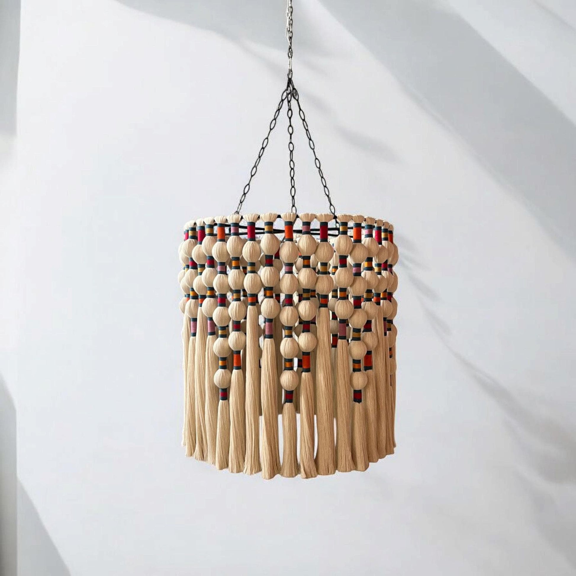 Large Boho Chandelier, Handwoven Cotton Tassel Light, Custom Gobelin Pendant for Hotel Lobby or Statenebt Light, Boho Fringe Pendant Light,