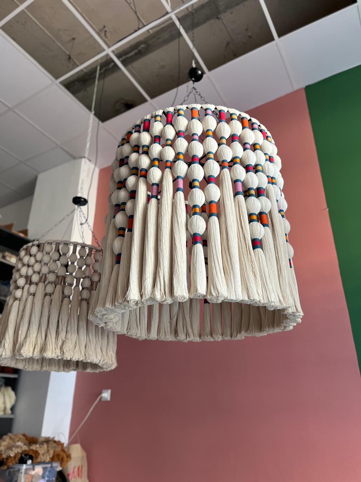Large Boho Chandelier, Handwoven Cotton Tassel Light, Custom Gobelin Pendant for Hotel Lobby or Statenebt Light, Boho Fringe Pendant Light,