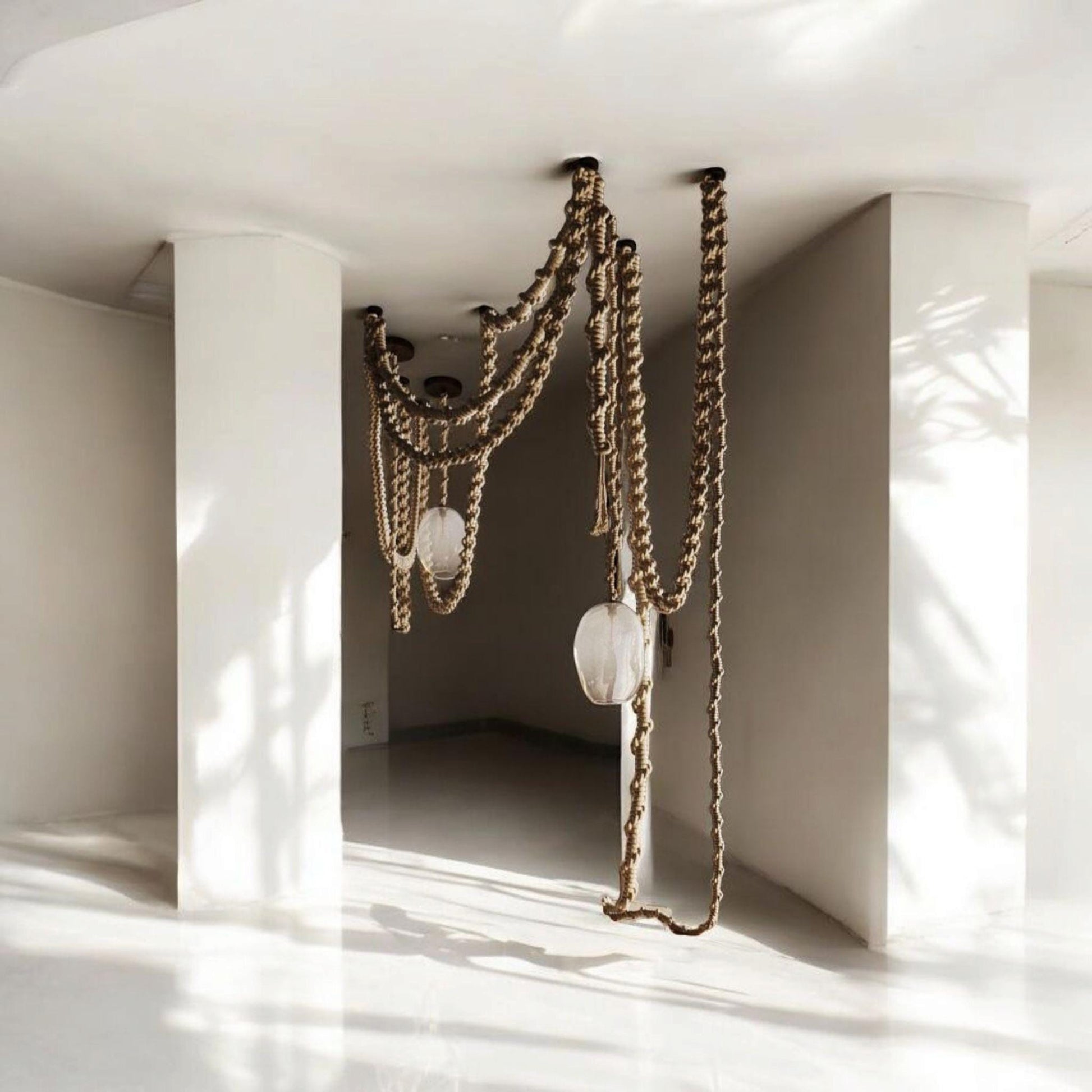 Macrame Chandelier with Glass Shades – 3 or 5 Pendant Light Options – Boho Cord Lamp – Handmade Ceiling Light Fixture,