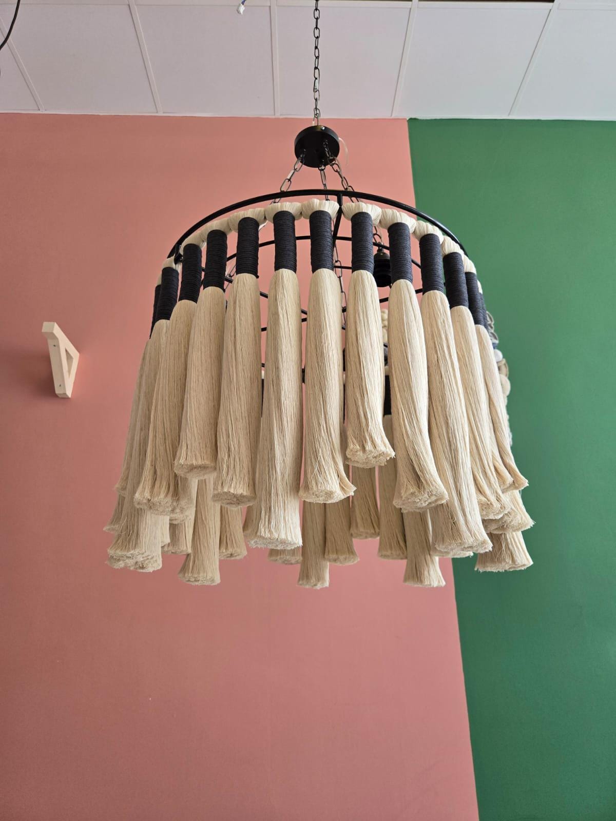 Macrame Chandelier, Boho Light Fixture, 50Cm Boho Ceiling Light, Natural Cotton Pendant Light, Rustic Boho Chandelier, Nursery Lampshade