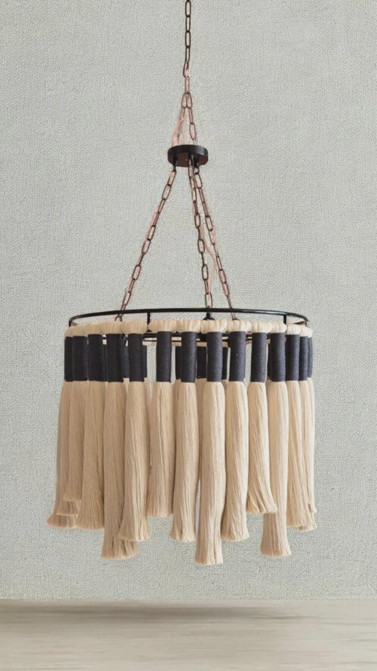 Macrame Chandelier, Boho Light Fixture, 50Cm Boho Ceiling Light, Natural Cotton Pendant Light, Rustic Boho Chandelier, Nursery Lampshade