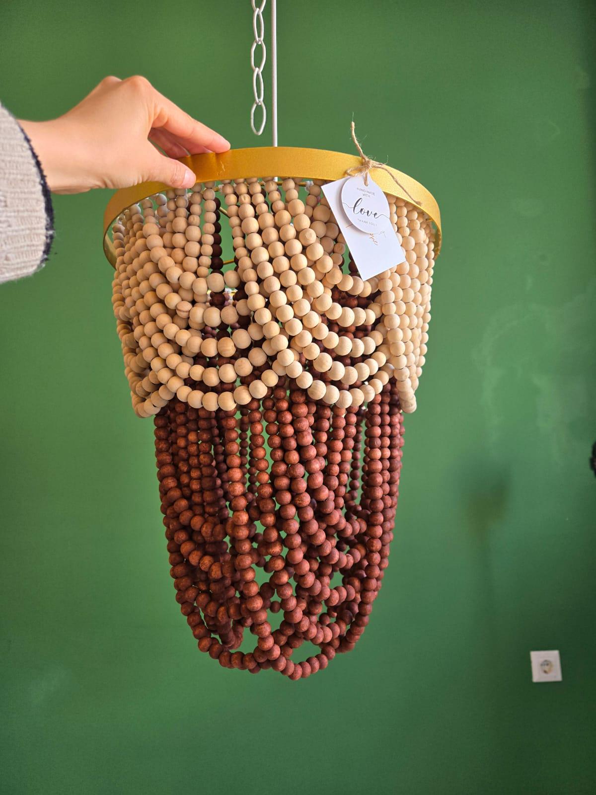 Beaded Chandelier, Beach House Lighting, Boho Pendant Light, Nursery Lampshade, Rustic Chandelier, Farmhouse Light, Modern Boho Lamp,