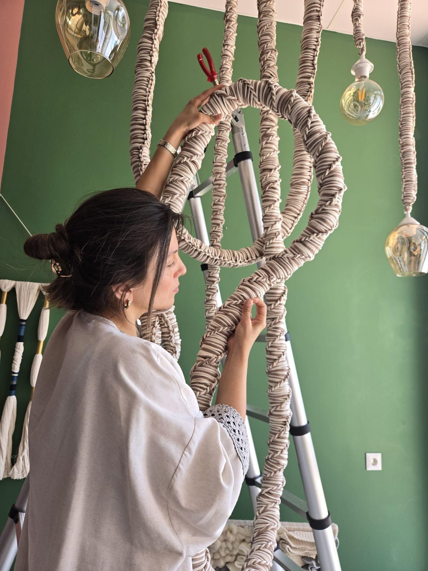 Macrame Chandelier with Glass Shades – 3 or 5 Pendant Light Options – Boho Cord Lamp – Handmade Ceiling Light Fixture,