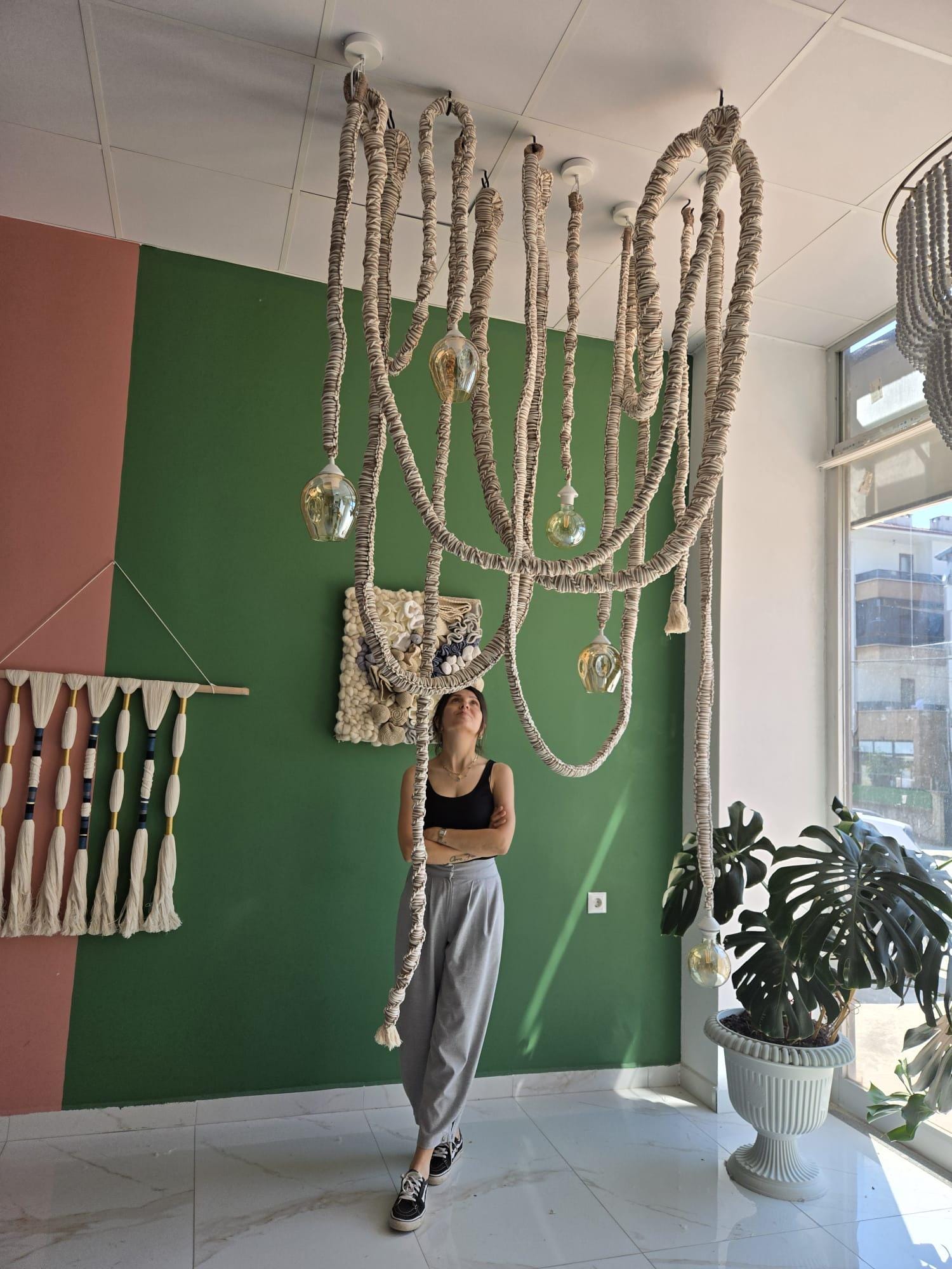 Cotton Macrame Hanging Cord Lamp,