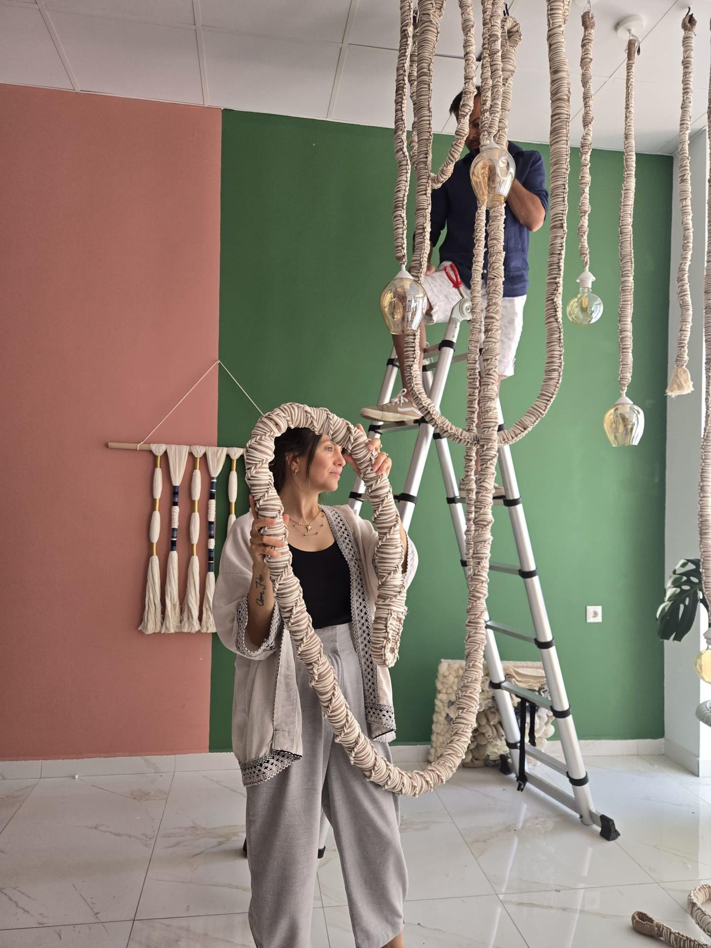 Cotton Macrame Hanging Cord Lamp,