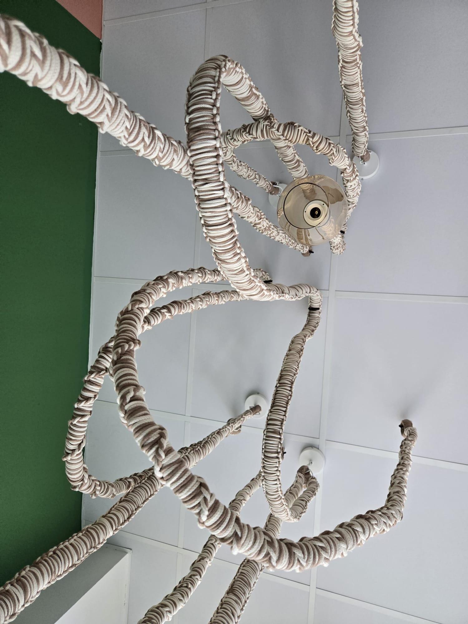 Macrame Chandelier with Glass Shades – 3 or 5 Pendant Light Options – Boho Cord Lamp – Handmade Ceiling Light Fixture,