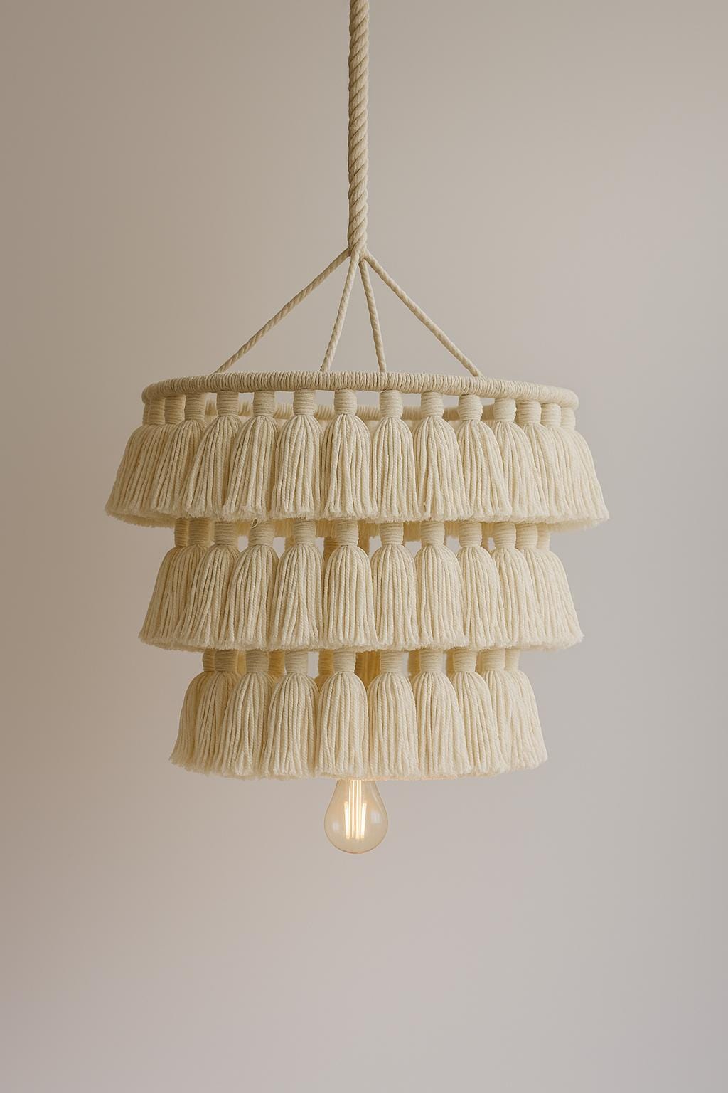 Purple Tiered Macrame Chandelier, Boho Chic Tassel Pendant Light, Boho Ligh, Nursery Pendant Light, Eco-Friendly Light, Nursery Chandelier,