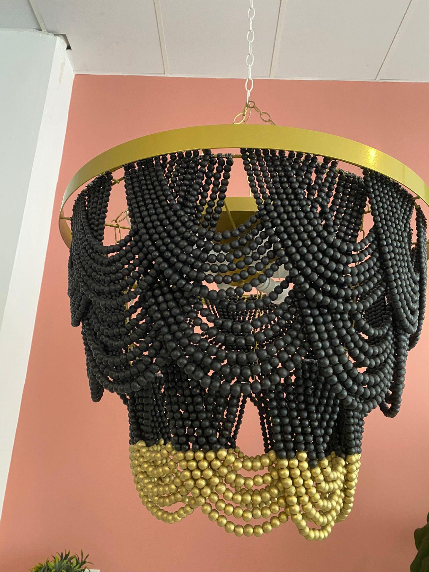 Black Beaded Chandelier, Modern Boho Chandelier, Boho Light, Beach House Lighting, Farmhouse Chandelier, Living Room Lamp, Christmas Gift