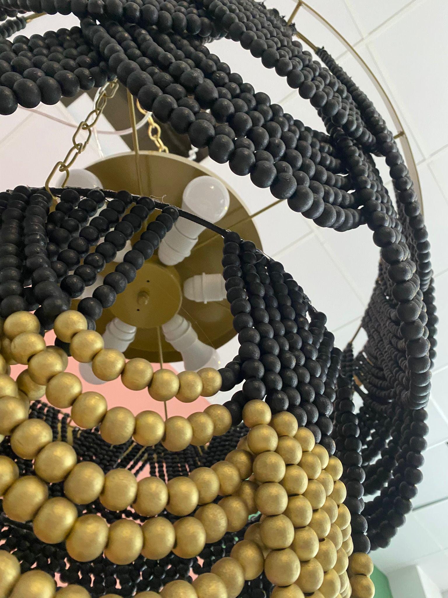 Black Beaded Chandelier, Modern Boho Chandelier, Boho Light, Beach House Lighting, Farmhouse Chandelier, Living Room Lamp, Christmas Gift