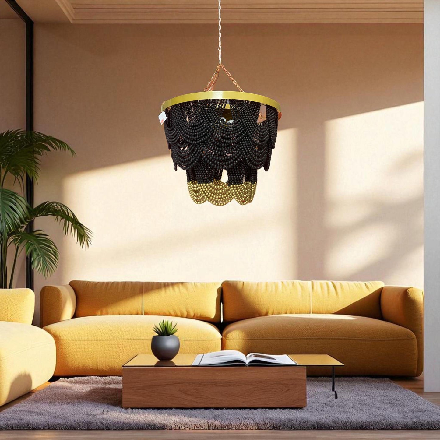 Black Beaded Chandelier, Modern Boho Chandelier, Boho Light, Beach House Lighting, Farmhouse Chandelier, Living Room Lamp, Christmas Gift