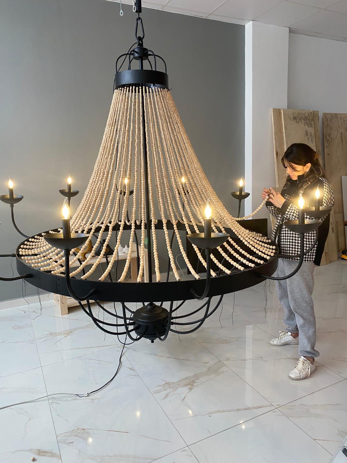 Large Beaded Chandelier for Wedding Venues - 2 Meter Wide Grand Chandelier - Statement Lighting for Event Halls & Hotels