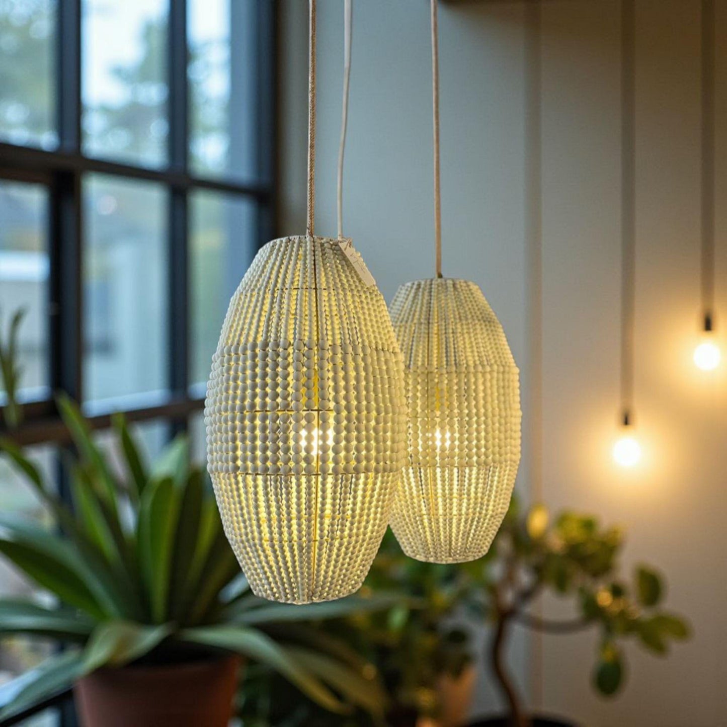 Handmade Wooden Bead Pendant Light, Boho Style Natural Hanging Lamp, Cozy Corner Light, Bedroom Pendant Lamp, Modern Boho Light, Chic Light
