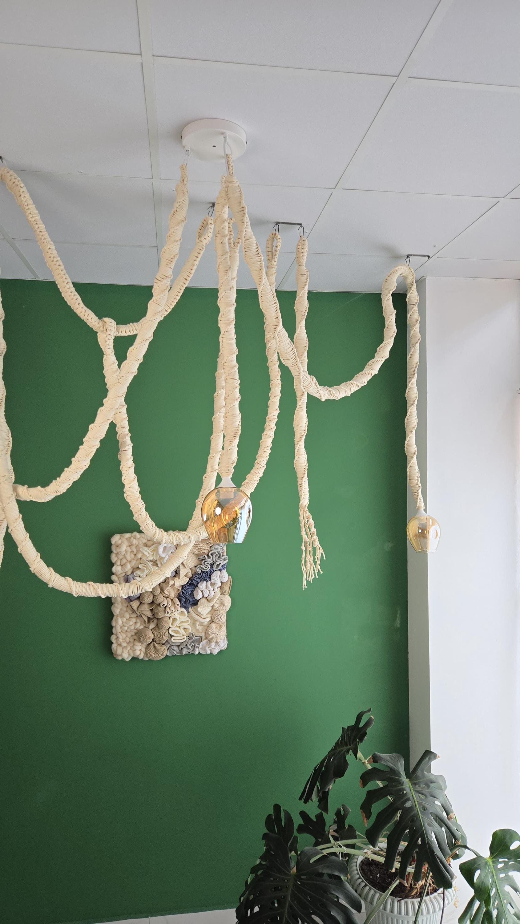 Cotton Macrame Hanging Cord Lamp,