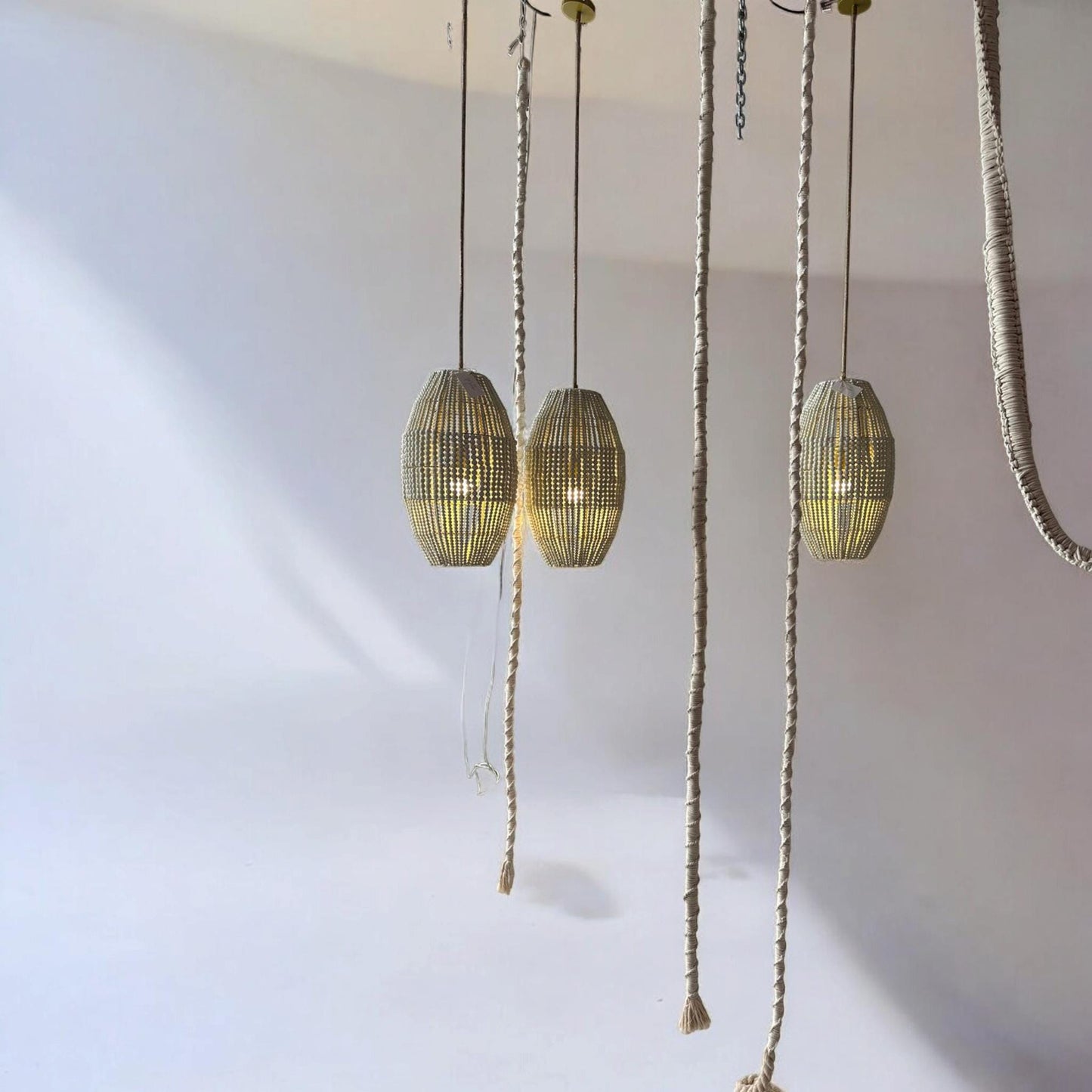 Cotton Macrame Hanging Cord Lamp,