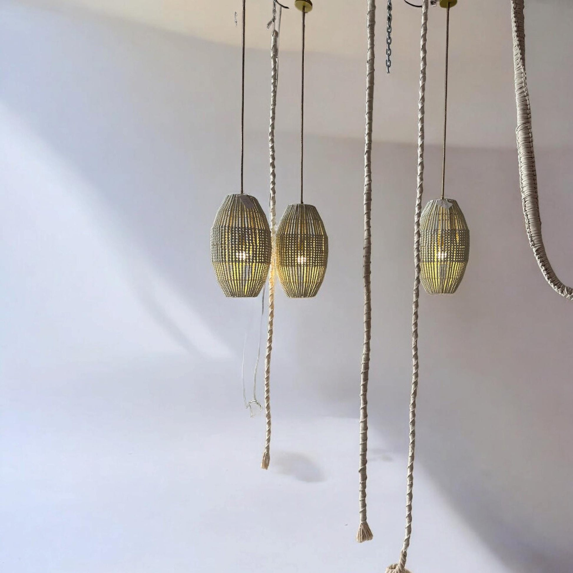 Cotton Macrame Hanging Cord Lamp,