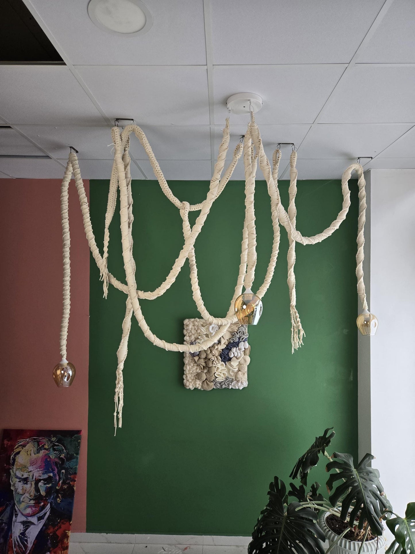 Macrame Chandelier with Glass Shades – 3 or 5 Pendant Light Options – Boho Cord Lamp – Handmade Ceiling Light Fixture,