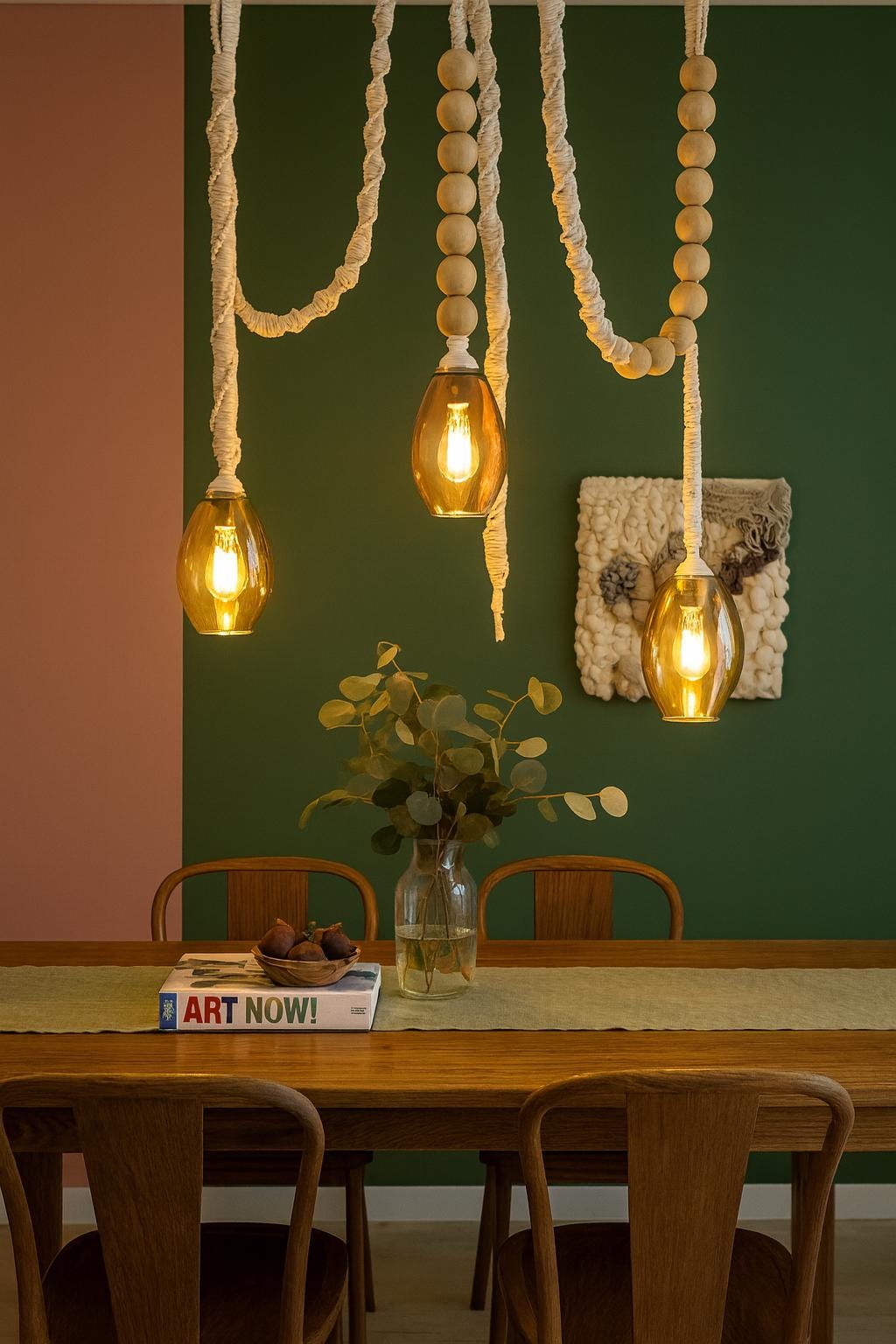 Macrame Chandelier with Glass Shades – 3 or 5 Pendant Light Options – Boho Cord Lamp – Handmade Ceiling Light Fixture,