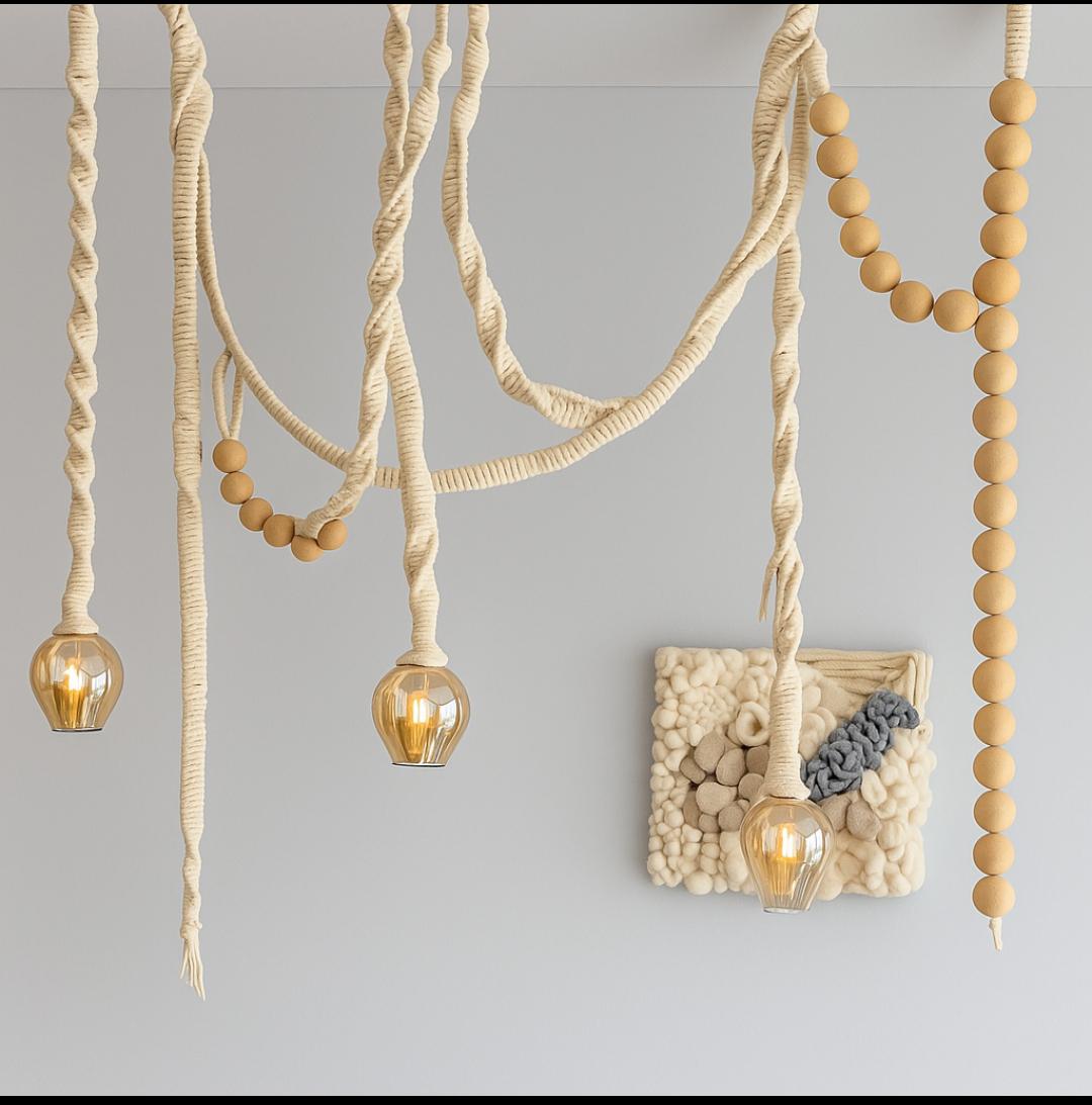 Macrame cord pendant light, Beaded