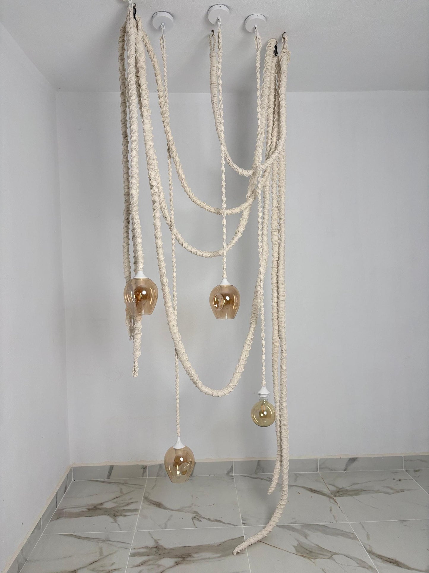 Cotton Macrame Hanging Cord Lamp,