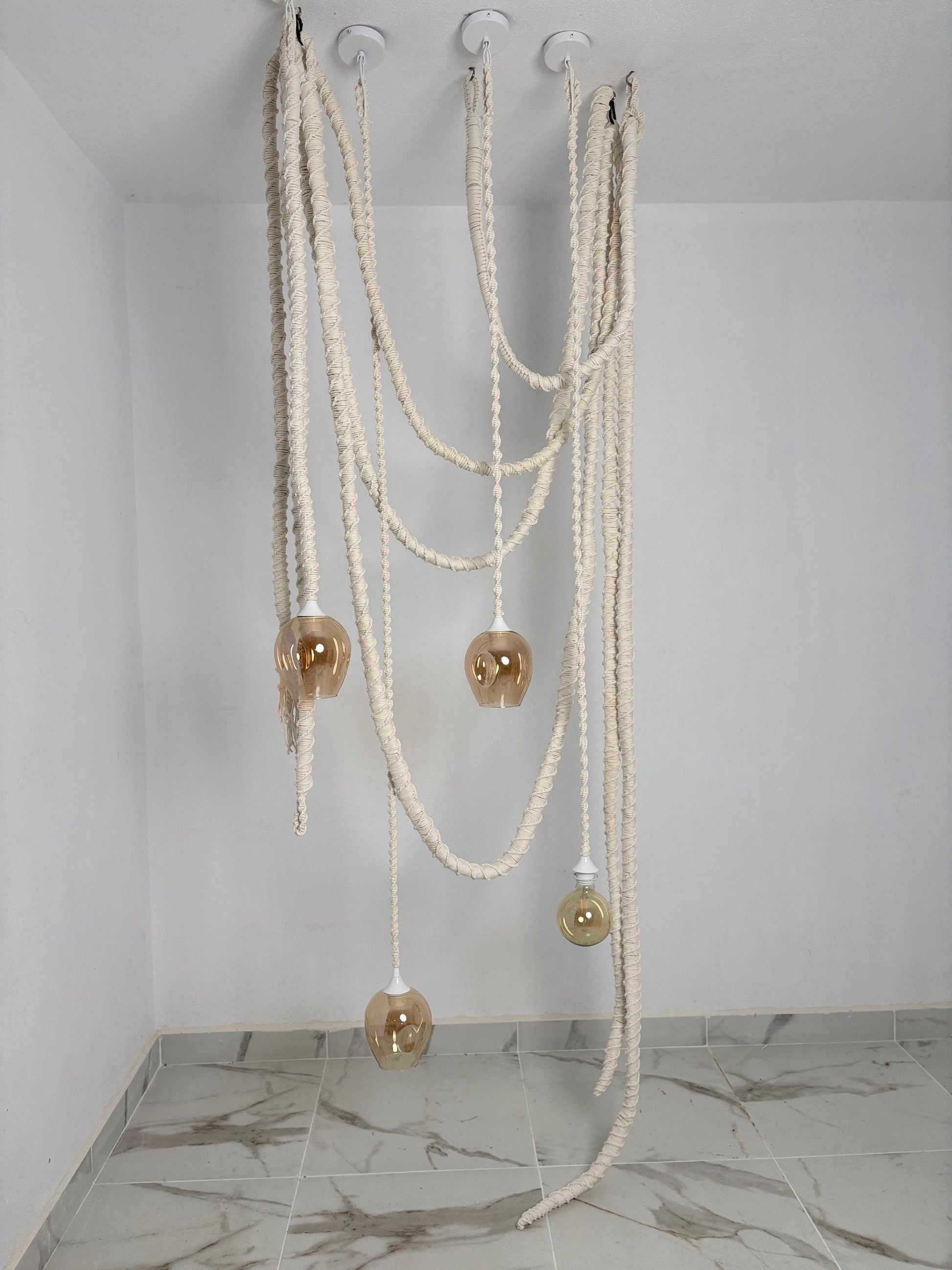 Cotton Macrame Hanging Cord Lamp,