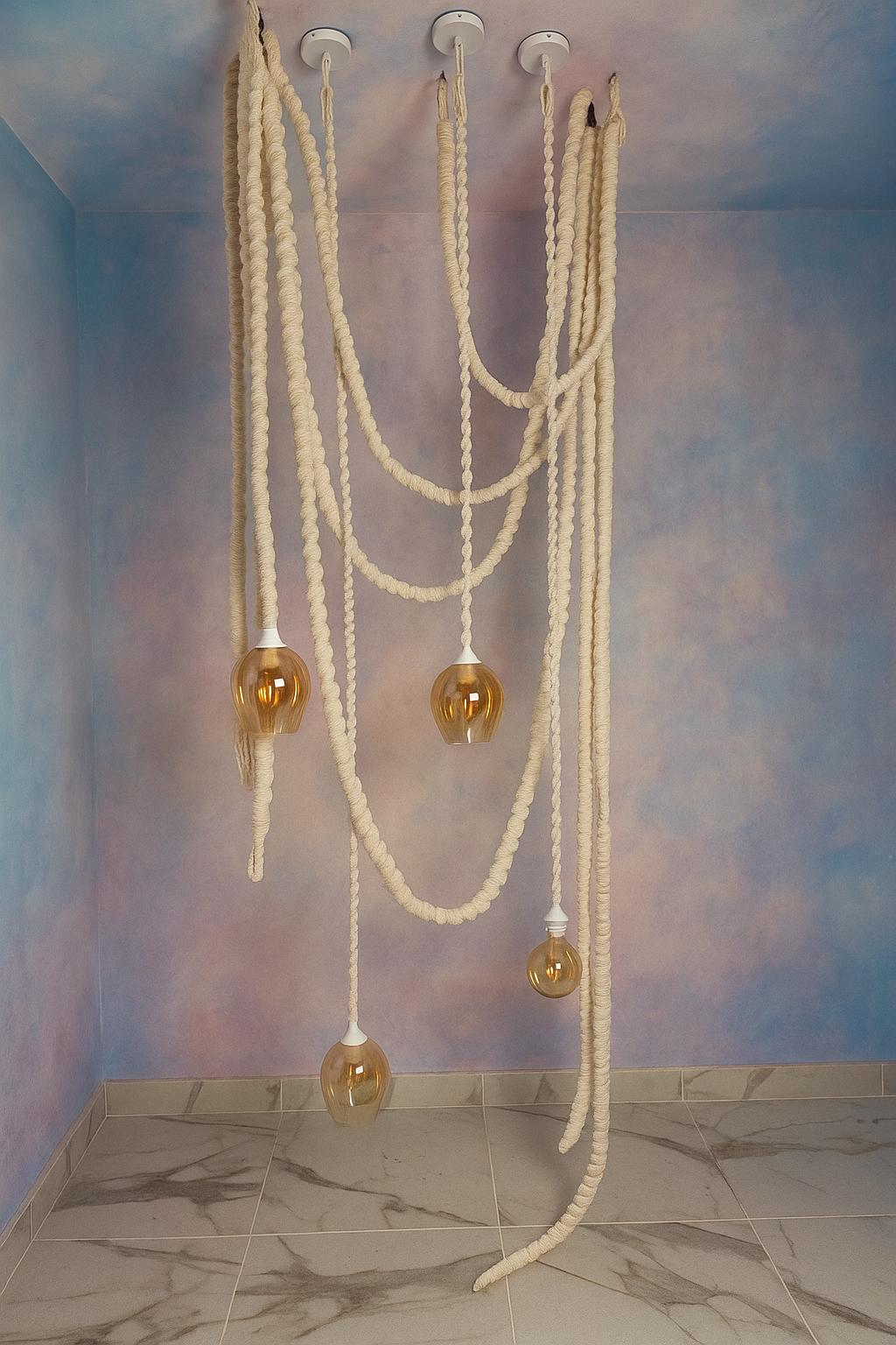 Cotton Macrame Hanging Cord Lamp,