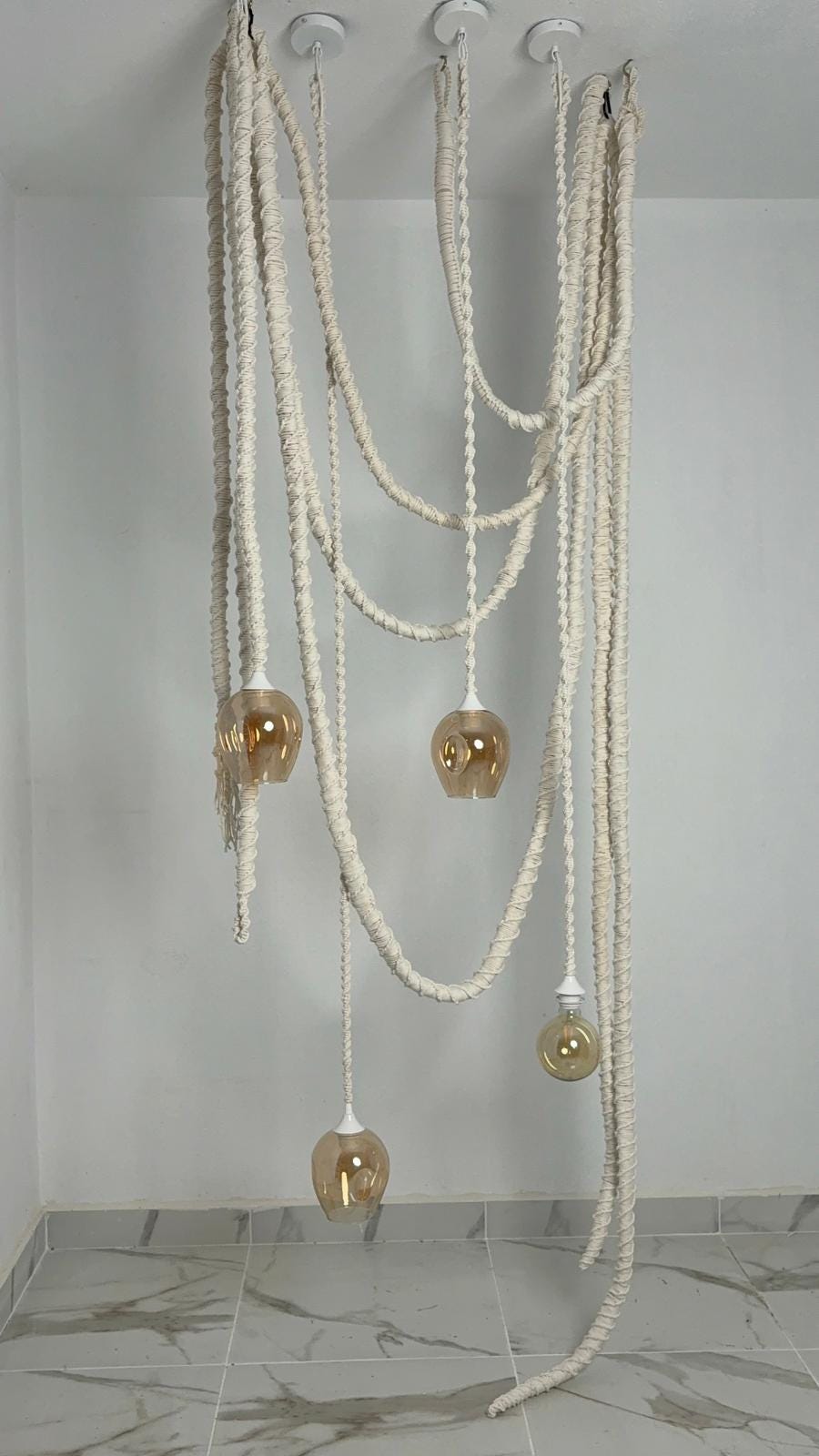 Cotton Macrame Hanging Cord Lamp,