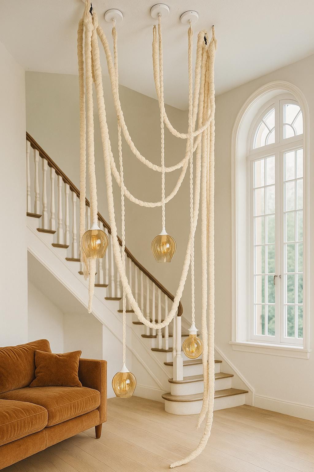 Cotton Macrame Hanging Cord Lamp,