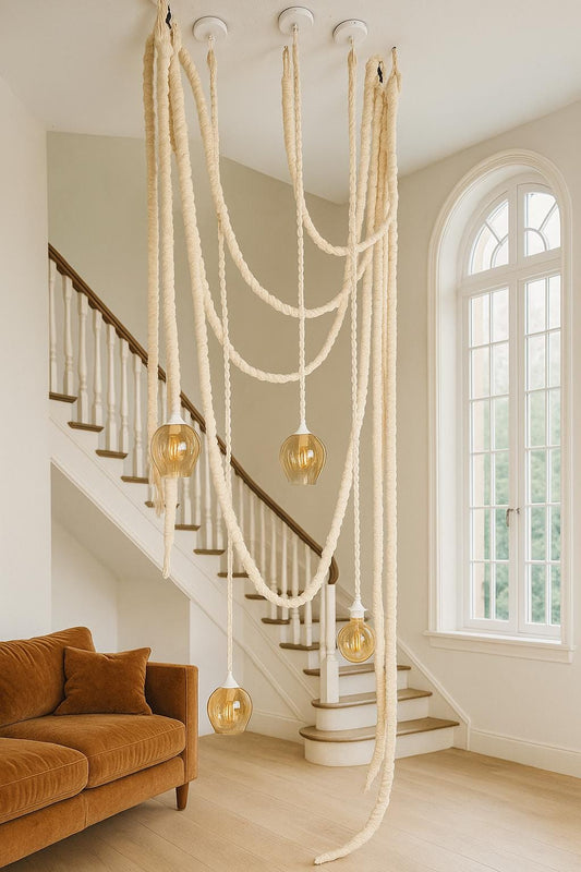 Cotton Macrame Hanging Cord Lamp,