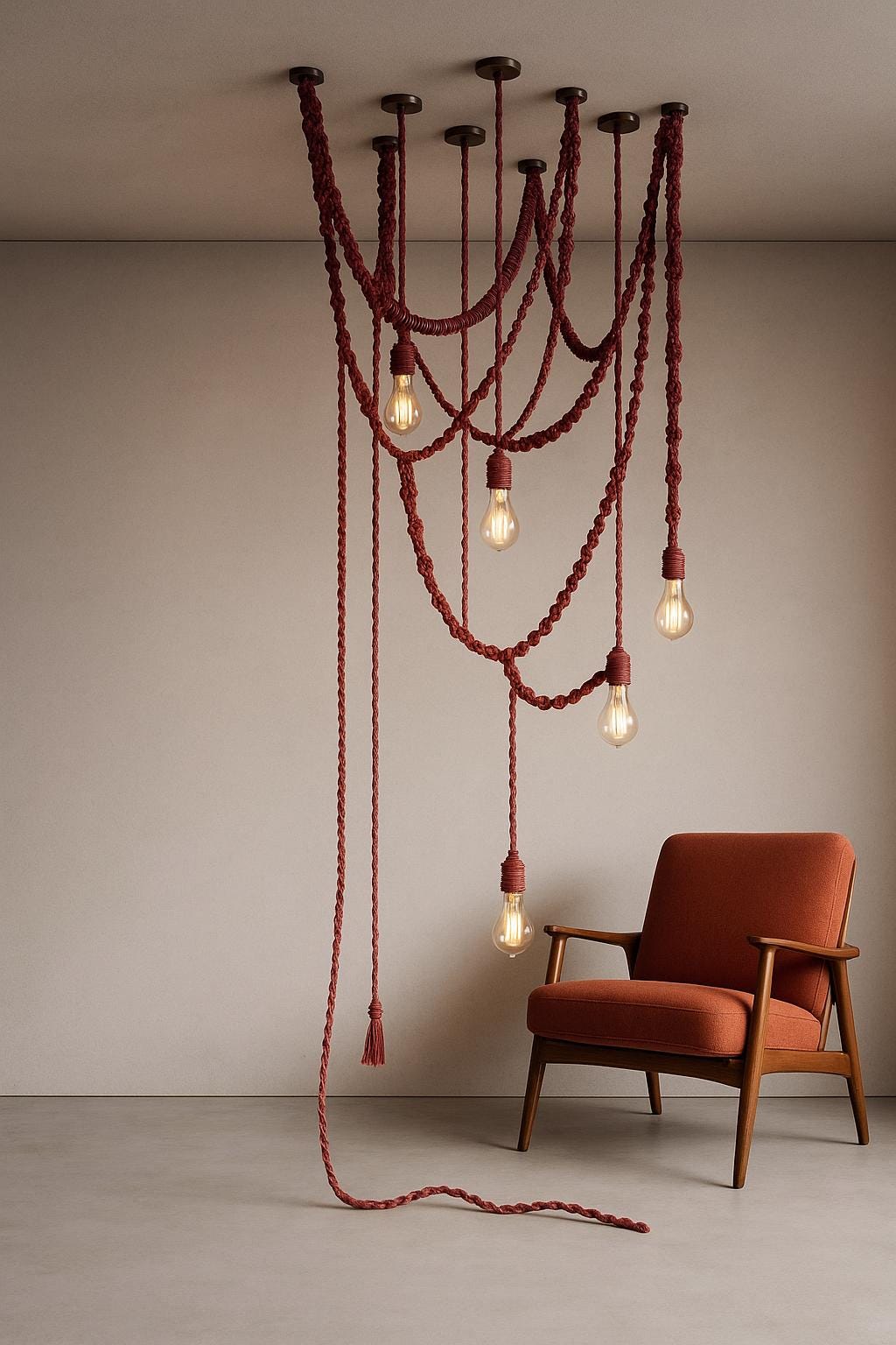 Macrame Chandelier with Glass Shades – 3 or 5 Pendant Light Options – Boho Cord Lamp – Handmade Ceiling Light Fixture,