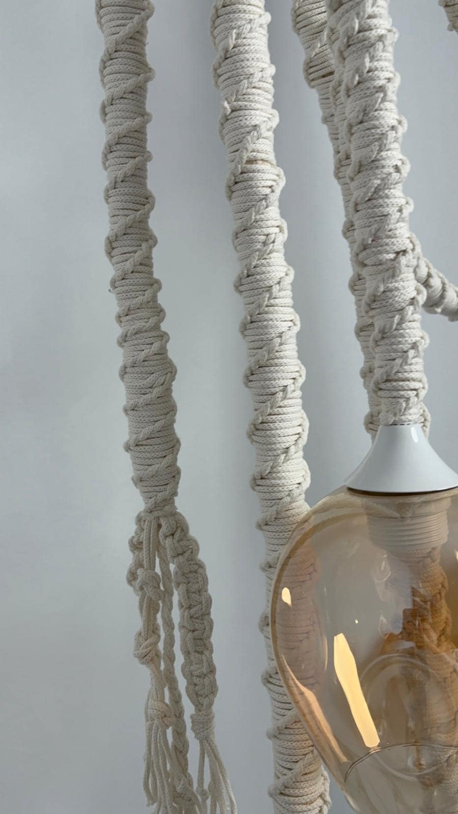 Macrame Chandelier with Glass Shades – 3 or 5 Pendant Light Options – Boho Cord Lamp – Handmade Ceiling Light Fixture,