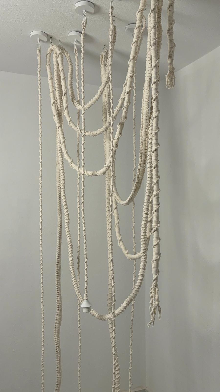 Macrame Rope Chandelier, Boho Rope Pendant Light, Custom Length Cords, Amber & Clear Glass Shades