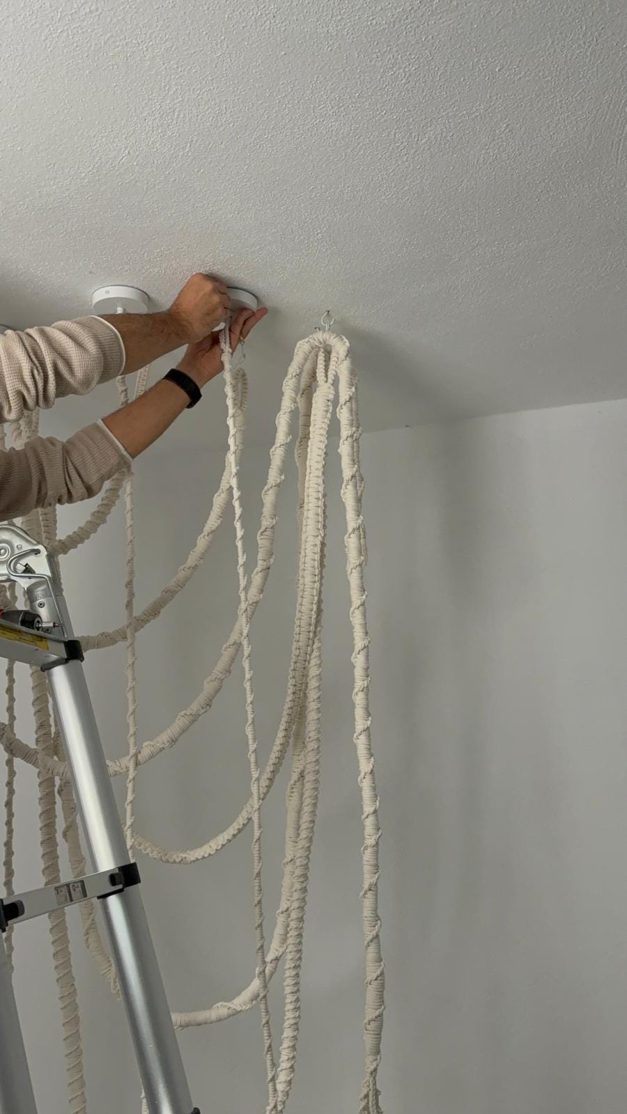 Macrame Rope Chandelier, Boho Rope Pendant Light, Custom Length Cords, Amber & Clear Glass Shades