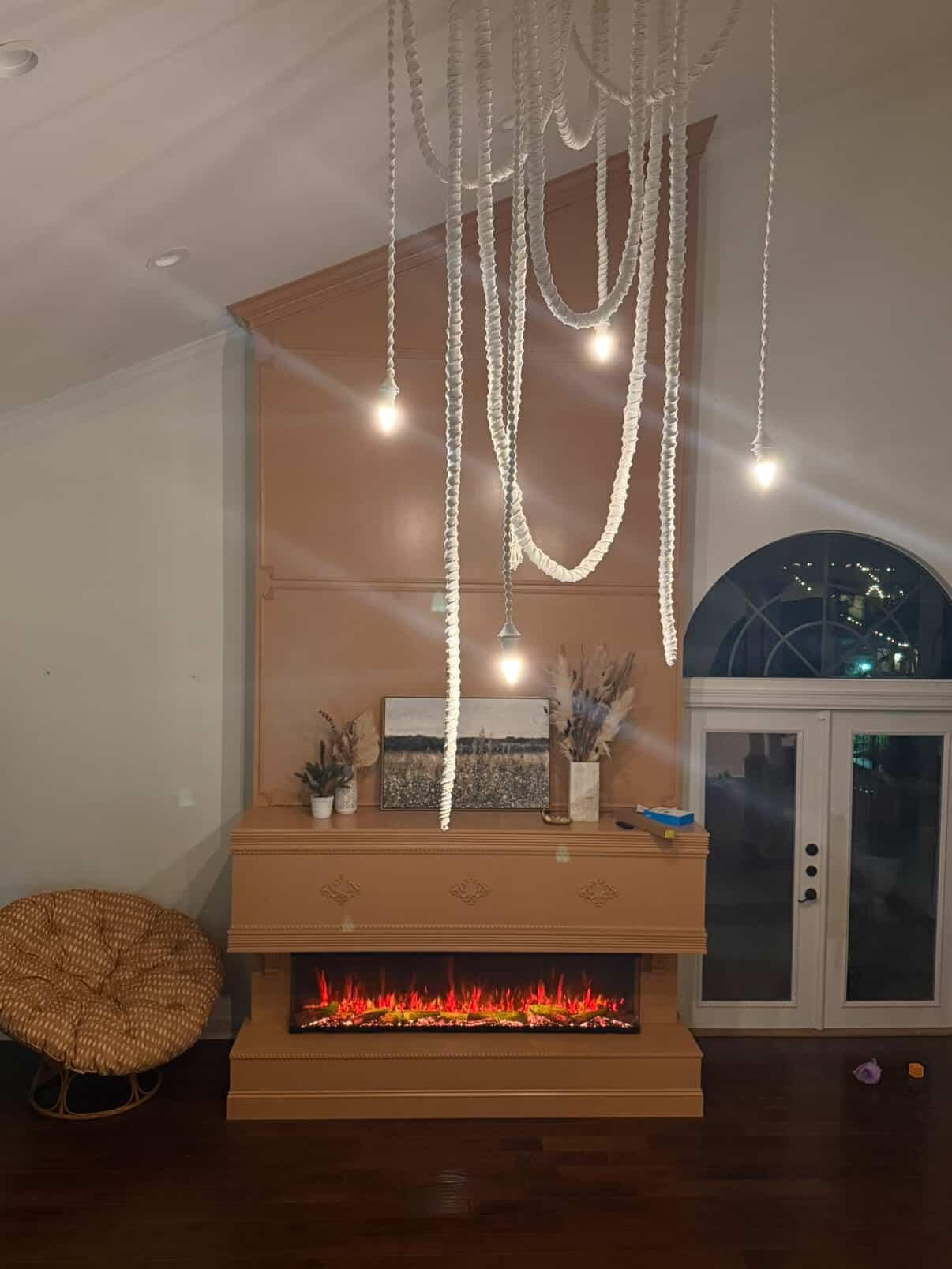 Macrame Rope Chandelier, Boho Rope Pendant Light, Custom Length Cords, Amber & Clear Glass Shades